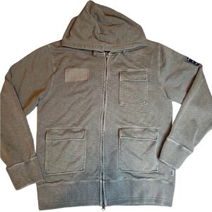 Men's Vintage Marlin Zip Stade de Reims Hoodie in Olive Green with Arm Patch